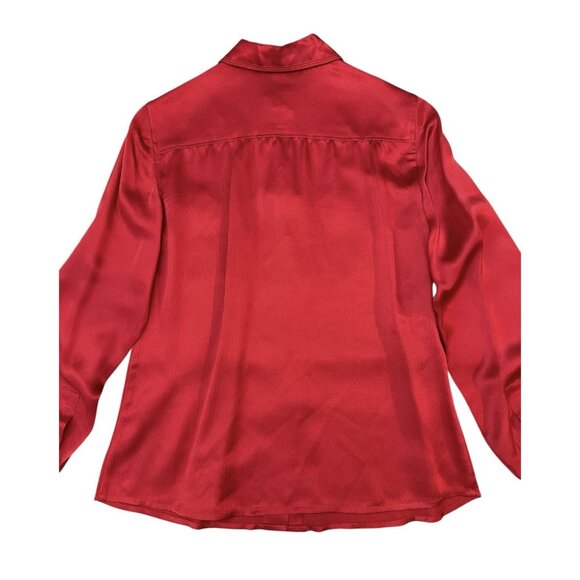 Talbots Petites 100% Silk Blouse Size 4P Red Button Down Holiday Christmas - Picture 4 of 6